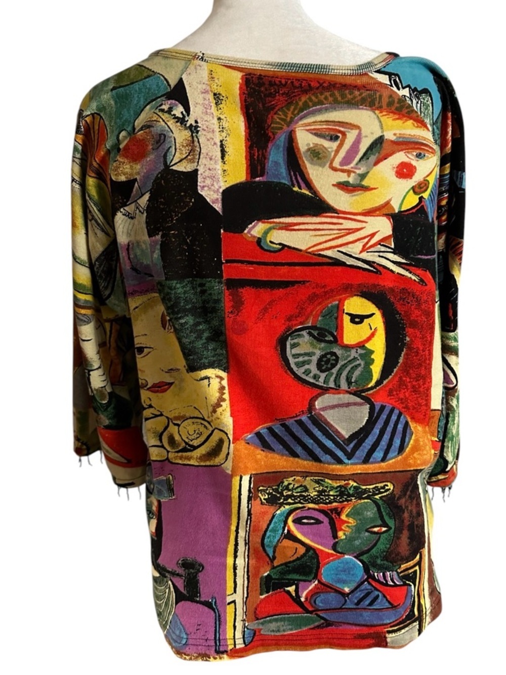 Kaktus vintage Abstract Multicolor Scoop Neck Women's Top size L beaded front - Picture 2 of 10